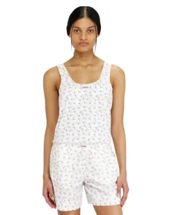 Stretch-Baumwolltop mit Blumenprint - Oberteile - Damen - Weiss