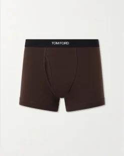 Stretch Cotton-Blend Jersey Boxer Briefs Brown