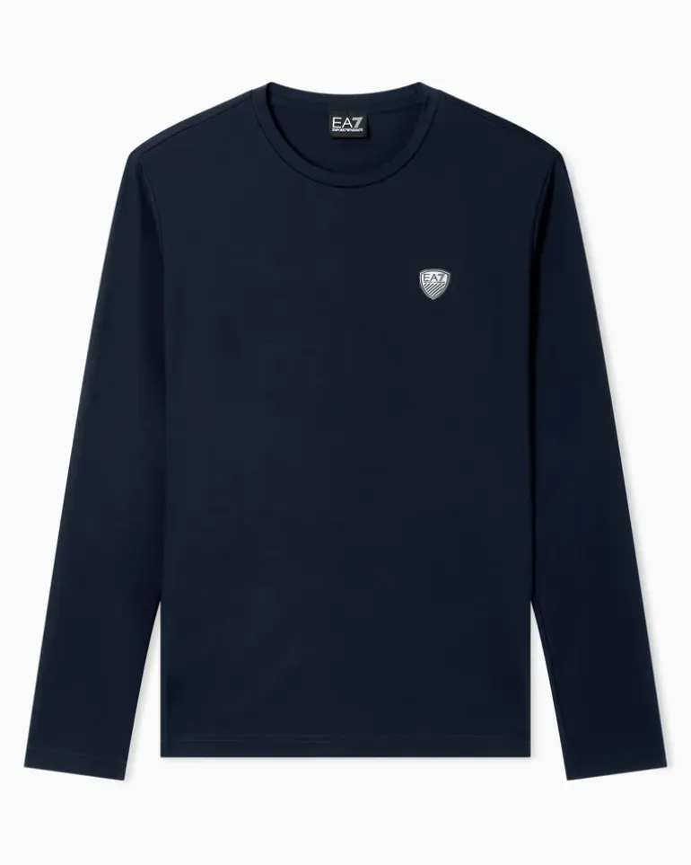 Stretchjersey Langarmshirt mit Schildlogo Premium Shield Blau