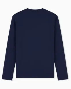 Stretchjersey Langarmshirt mit Schildlogo Premium Shield Blau