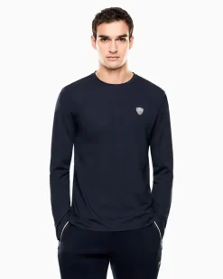 Stretchjersey Langarmshirt mit Schildlogo Premium Shield Blau