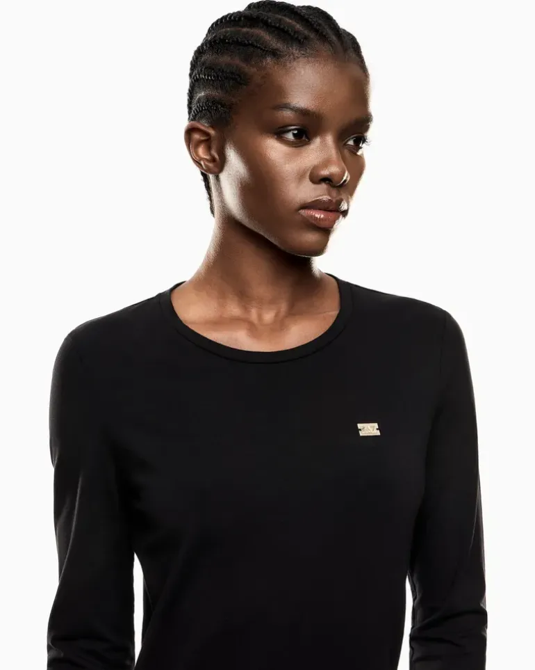 Stretchjersey Langarmshirt aus Baumwolle Core Lady Schwarz
