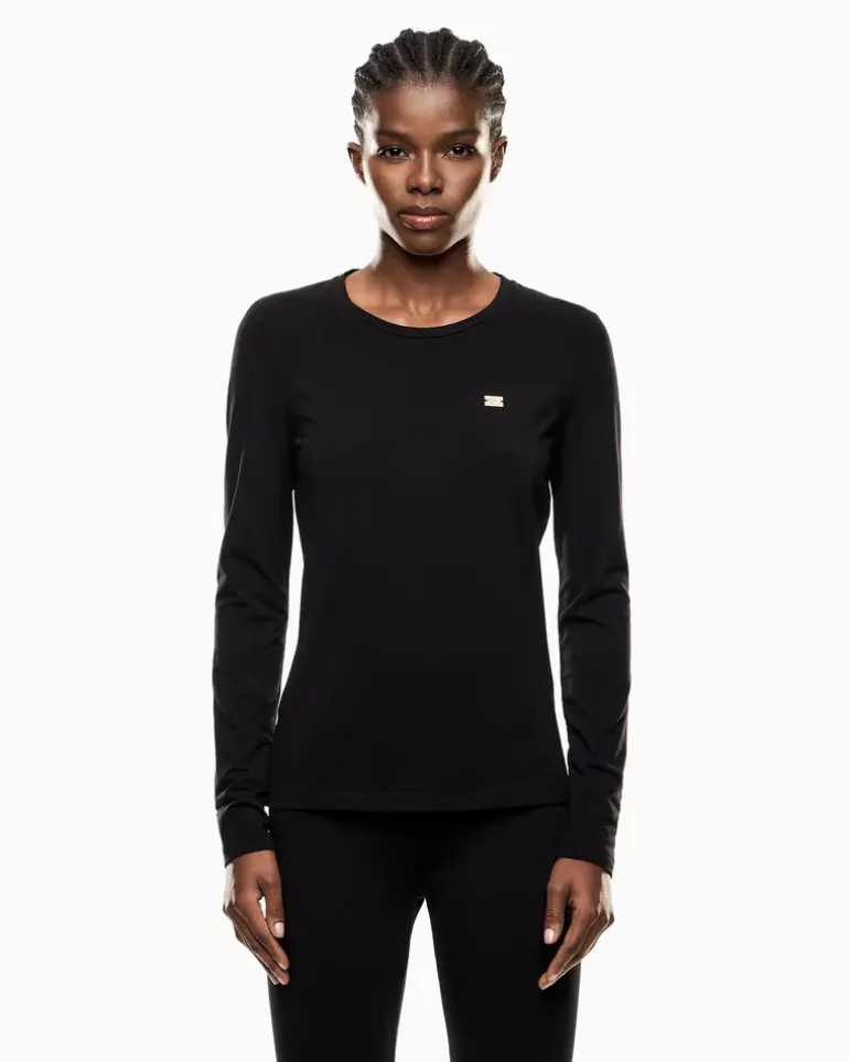 Stretchjersey Langarmshirt aus Baumwolle Core Lady Schwarz