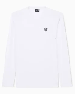 Stretchjersey Langarmshirt mit Schildlogo Premium Shield Weiß
