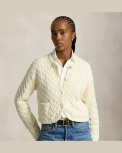 Strickjacke mit Zopfmuster Cream