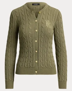Strickjacke mit Zopfmuster Green