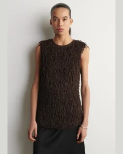 Strickoberteil Mit Fransen Braun