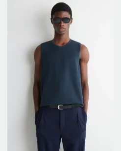 Strick-Tanktop Aus Leinen Blau