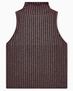 Stricktop Rollkragentop aus gerippter Viskose mit Lurex