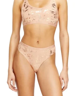 String-Tanga aus Stretch-Baumwolle mit Metallic-Effekt - Strings - Damen - Rosa