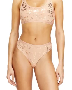 String-Tanga aus Stretch-Baumwolle mit Metallic-Effekt - Strings - Damen - Rosa