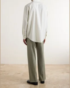 Striped Wool-Poplin Shirt Neutrals