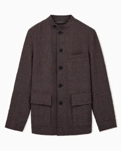 Strukturierter Blazer aus Wollmischung mit Stehkragen Grau