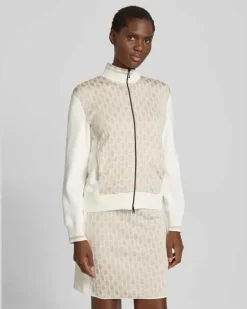 Sweatjacke aus Viskose-Mix mit Zweiwege-Reißverschluss Offwhite