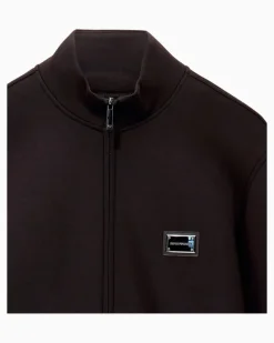 Sweatjacke im Regular Fit aus Modal-Fleece mit Stehkragen Braun