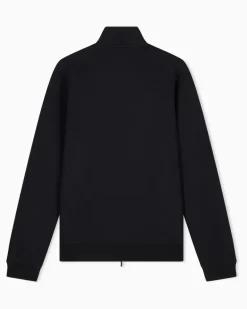 Sweatjacke im Regular Fit aus Modal-Fleece mit Stehkragen Schwarz
