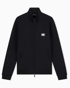 Sweatjacke im Regular Fit aus Modal-Fleece mit Stehkragen Schwarz