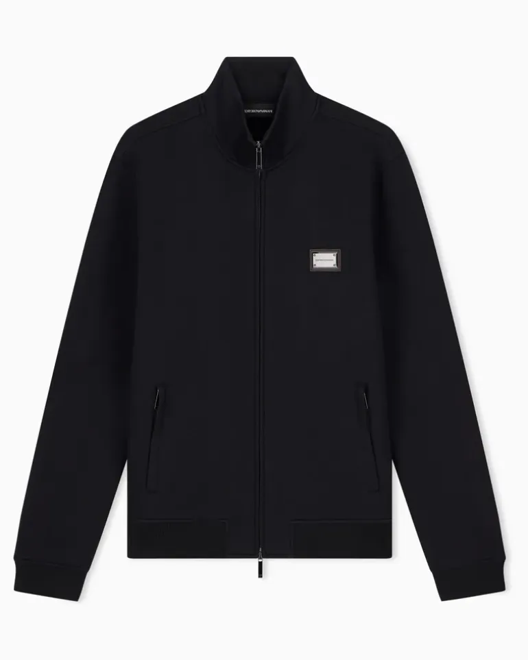 Sweatjacke im Regular Fit aus Modal-Fleece mit Stehkragen Schwarz