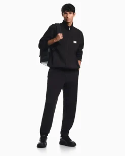 Sweatjacke im Regular Fit aus Modal-Fleece mit Stehkragen Schwarz