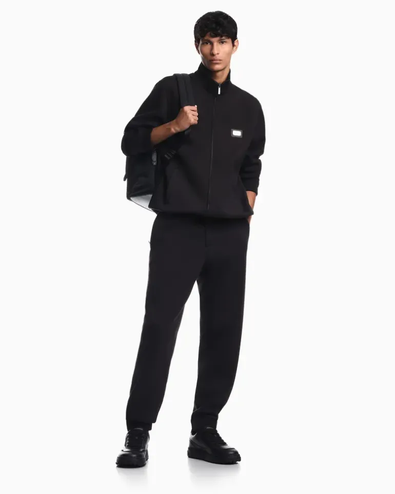 Sweatjacke im Regular Fit aus Modal-Fleece mit Stehkragen Schwarz