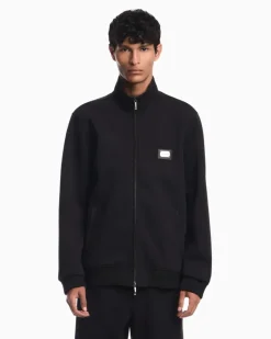 Sweatjacke im Regular Fit aus Modal-Fleece mit Stehkragen Schwarz