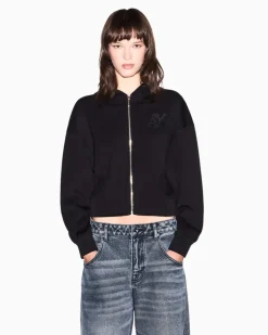 Sweatjacke im Regular Fit mit Kapuze und Reißverschluss Schwarz