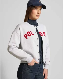 Sweatjacke mit Label-Print und Knopfleiste Hellgrau