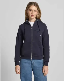 Sweatjacke mit Zweiwege-Reißverschluss und Label-Stitching Marine