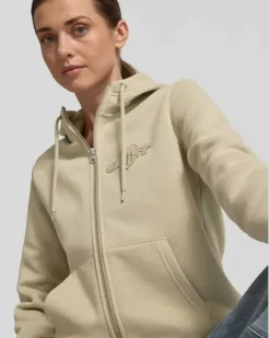 Sweatjacke mit Zweiwege-Reißverschluss und Label-Stitching Sand