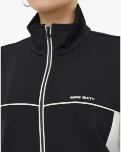 Sweatshirtjacke in Colour-Block-Optik - Schwarz
