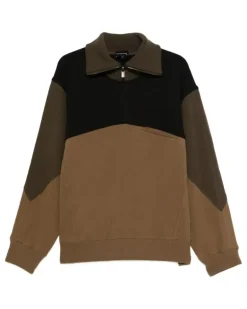 Sweatshirtjacke in Colour-Block-Optik - Braun