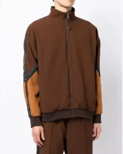 Sweatshirtjacke in Colour-Block-Optik - Braun