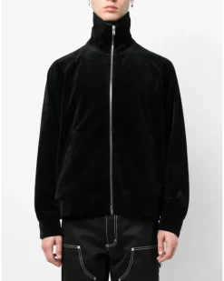 Sweatshirtjacke in Samtoptik - Schwarz