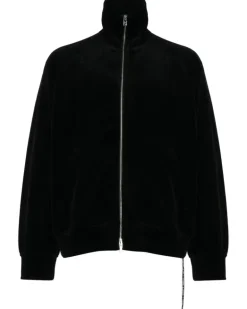 Sweatshirtjacke in Samtoptik - Schwarz