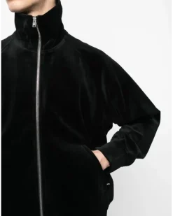 Sweatshirtjacke in Samtoptik - Schwarz