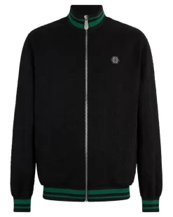 Sweatshirtjacke mit Jacquard-Monogramm - Schwarz