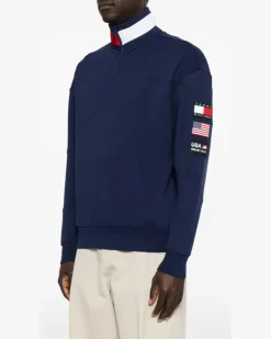 Sweatshirtjacke mit Logo-Patch - Blau