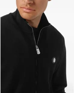 Sweatshirtjacke mit Logo-Schild - Schwarz
