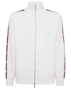 Sweatshirtjacke mit Logo-Streifen - Weiß