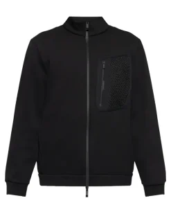 Sweatshirtjacke mit Mesh-Tasche - Schwarz