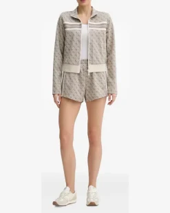 Sweatshirtjacke mit Monogramm-Print - Nude