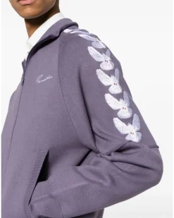 Sweatshirtjacke mit Tauben-Print - Violett