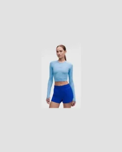 Swiftly Tech Cropped-Langarmshirt 2 für Frauen – Größe in Spandex Stripe Ocean Wave/White