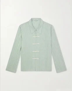Sylvan Striped Silk-Satin Shirt Green