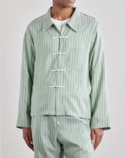 Sylvan Striped Silk-Satin Shirt Green