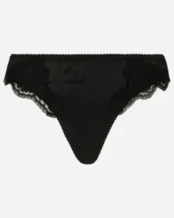Tanga Aus Satin Mit Spitze - Frau Unterwäsche Schwarz Seide