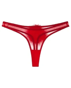 Tanga aus Seide mit Federn - Rot
