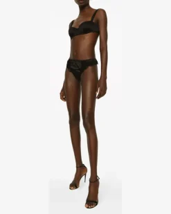 Tanga mit Spitze - Schwarz