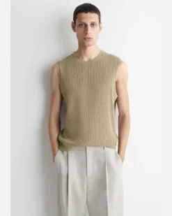 Tanktop Aus Baumwoll-Leinen-Mix Mit Zopfmuster Beige