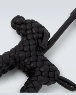 Taschenanhänger Woven aus Leder Schwarz
